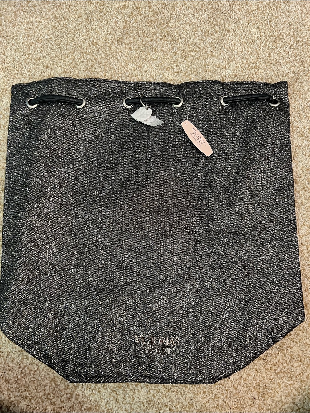 NWT Victoria’s Secret Black Metallic Glitter Tote Bag